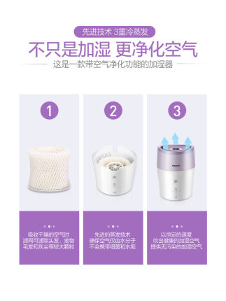 飞利浦空气加湿器家用小型静音卧室内智能大容量孕妇婴儿无雾杀菌