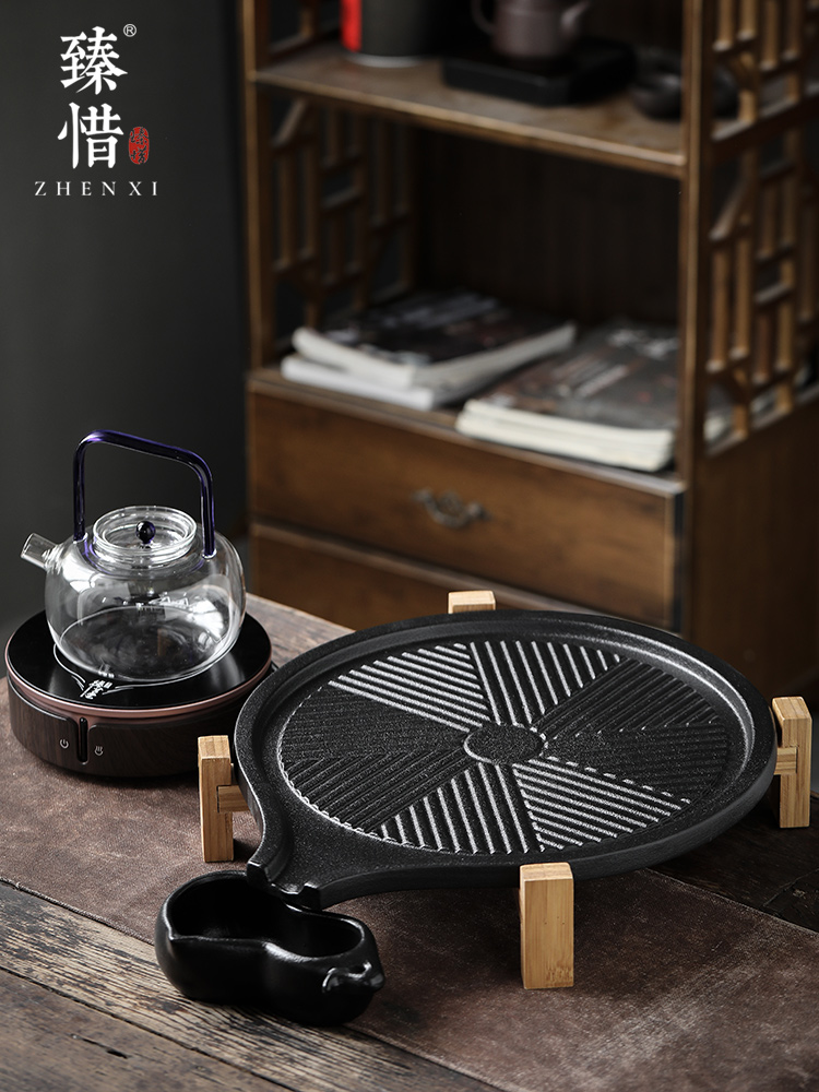 By understanding the modern stone mill fortunes, black pottery tea tray household contracted kung fu tea set of ceramic tea set size