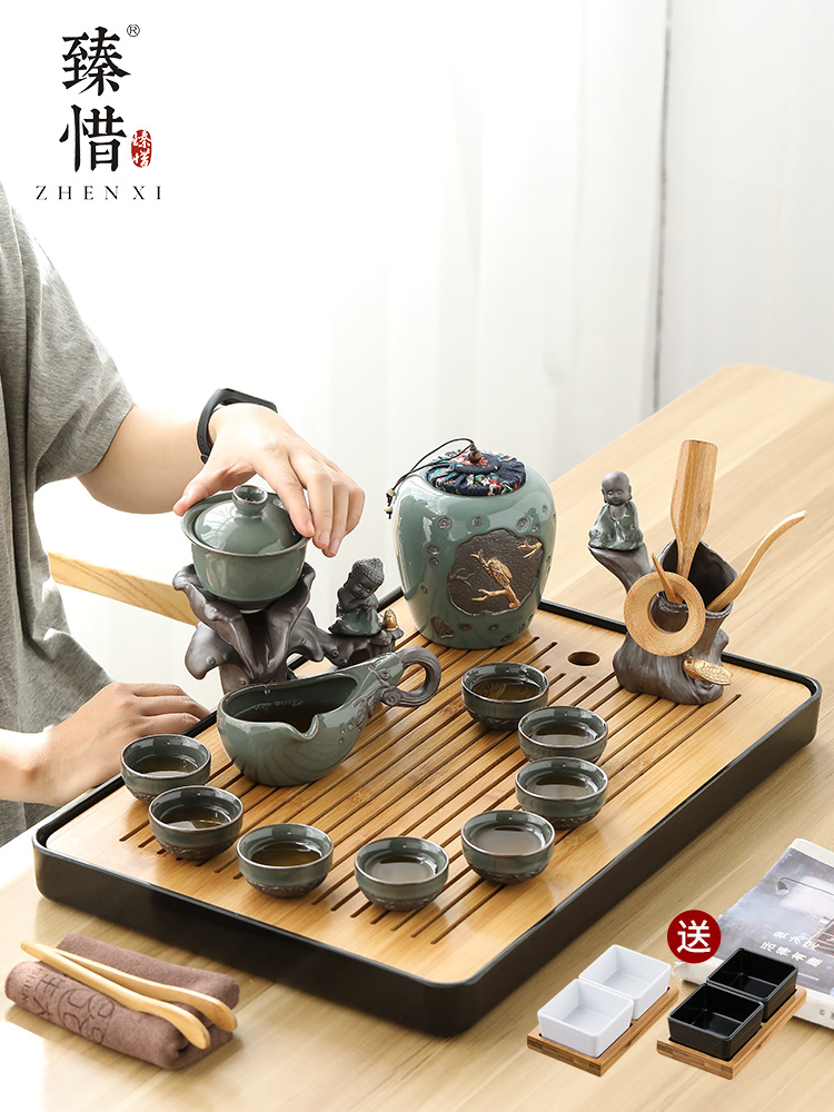 By understanding the modern side of the white porcelain kung fu tea set suit household contracted Japanese store GaiWanCha drainage cup dish sets