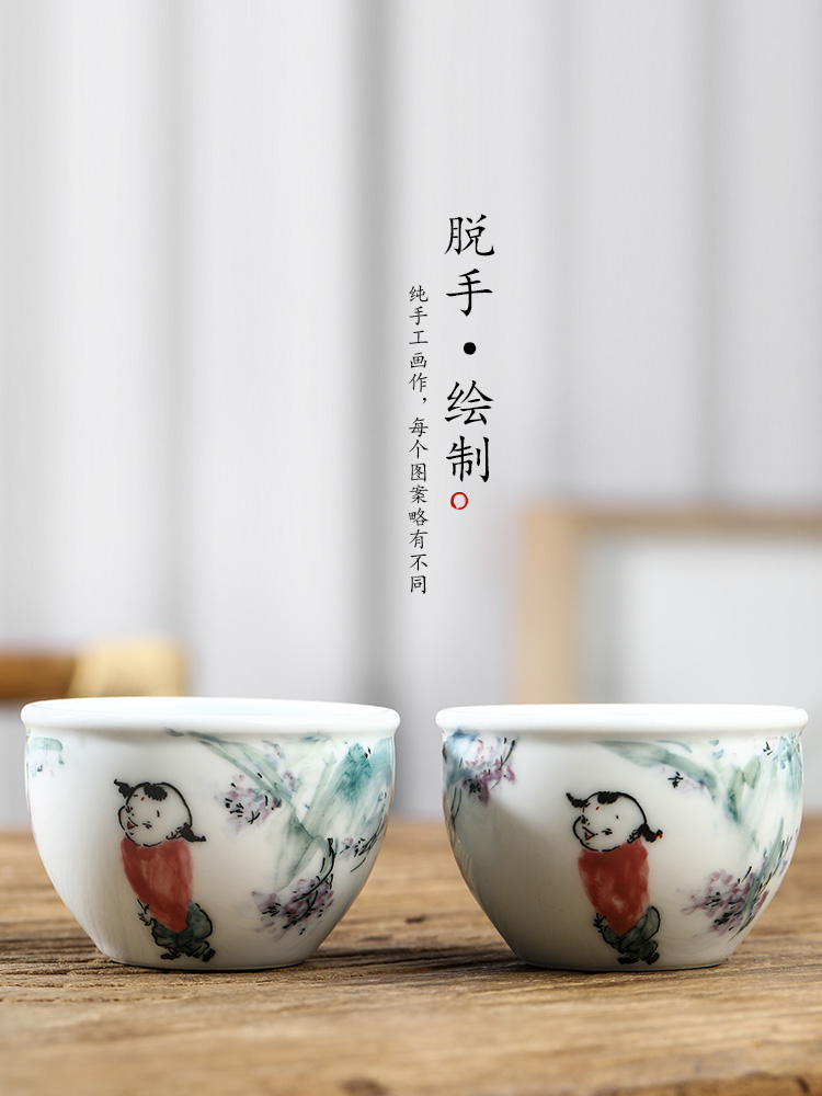 Jingdezhen checking ceramic cups white porcelain master cup single CPU kung fu tea urn sample tea cup single hand - made of the characters