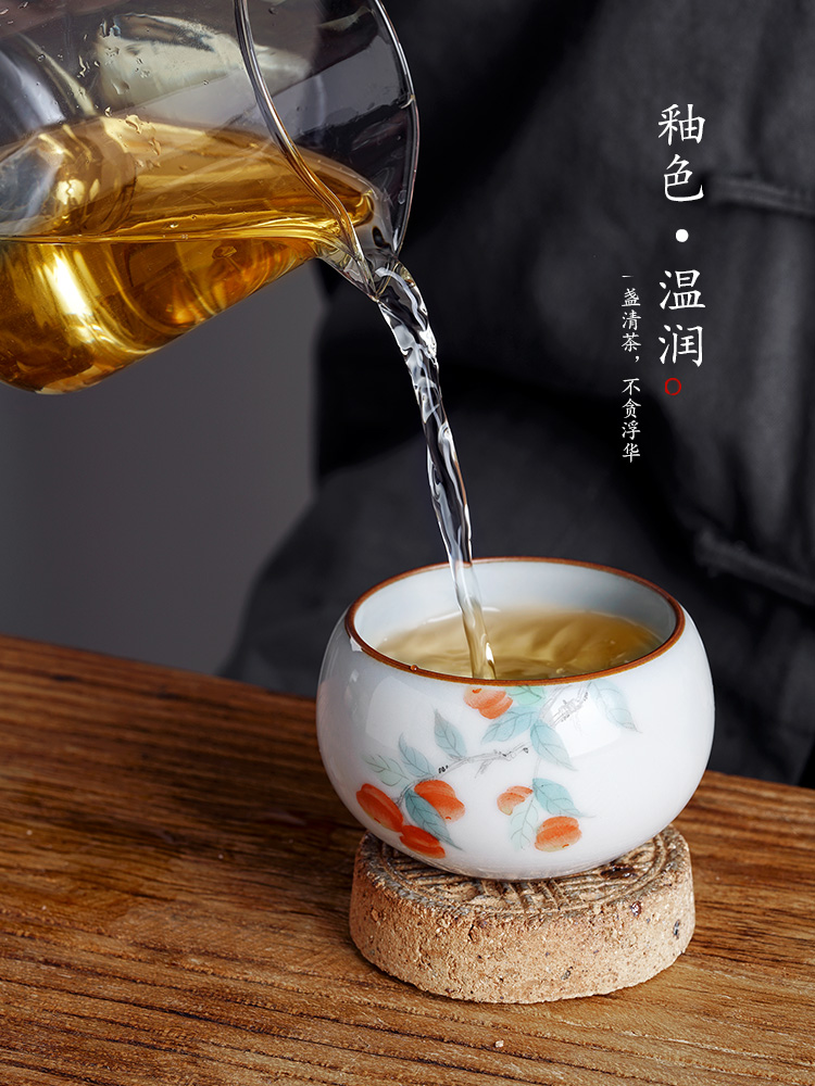 The Master sample tea cup cup single CPU getting persimmon persimmon ruyi kunfu tea your up jingdezhen hand - made ceramic cups of tea set