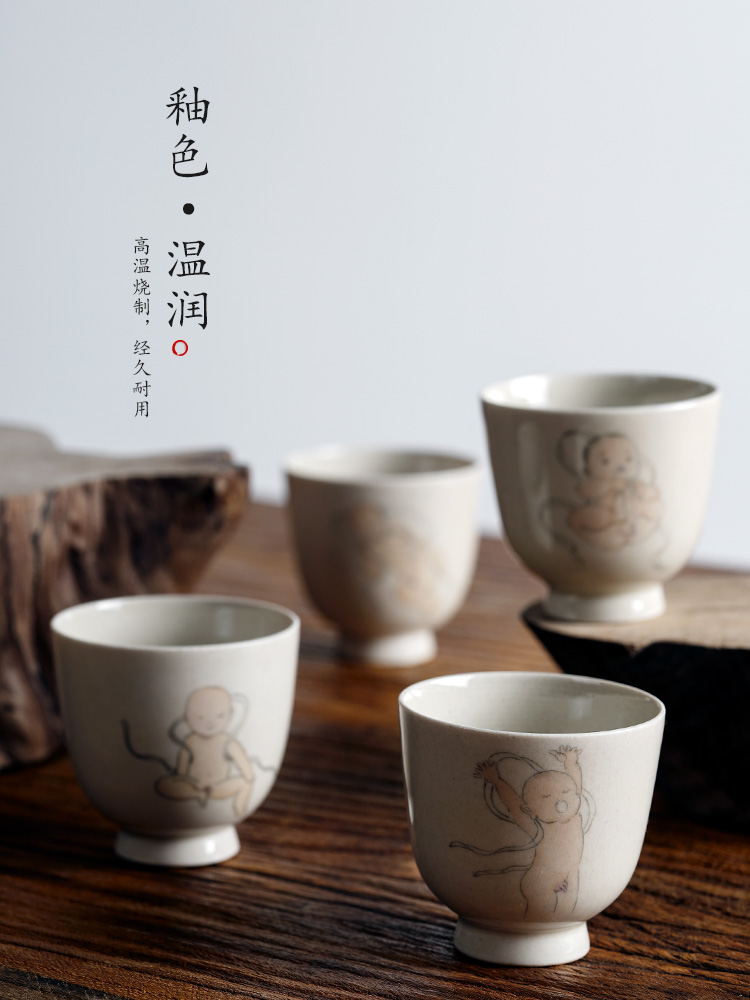 Jingdezhen hand - made the master sample tea cup cup getting kung fu - noggin individual plant ash glaze the lad checking tea set