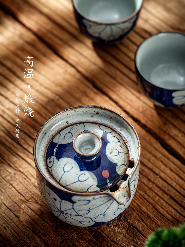 Hand grasp the teapot lid bowl of jingdezhen blue and white Hand - made kung fu tea tea ware anti hot cups suit household contracted