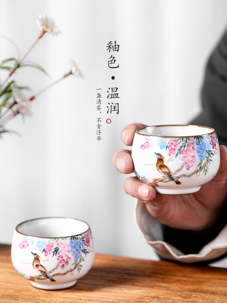 Jingdezhen hand - made ceramic tea set your up sample tea cup master cup single cup pure manual wisteria flowers and birds kung fu tea cups