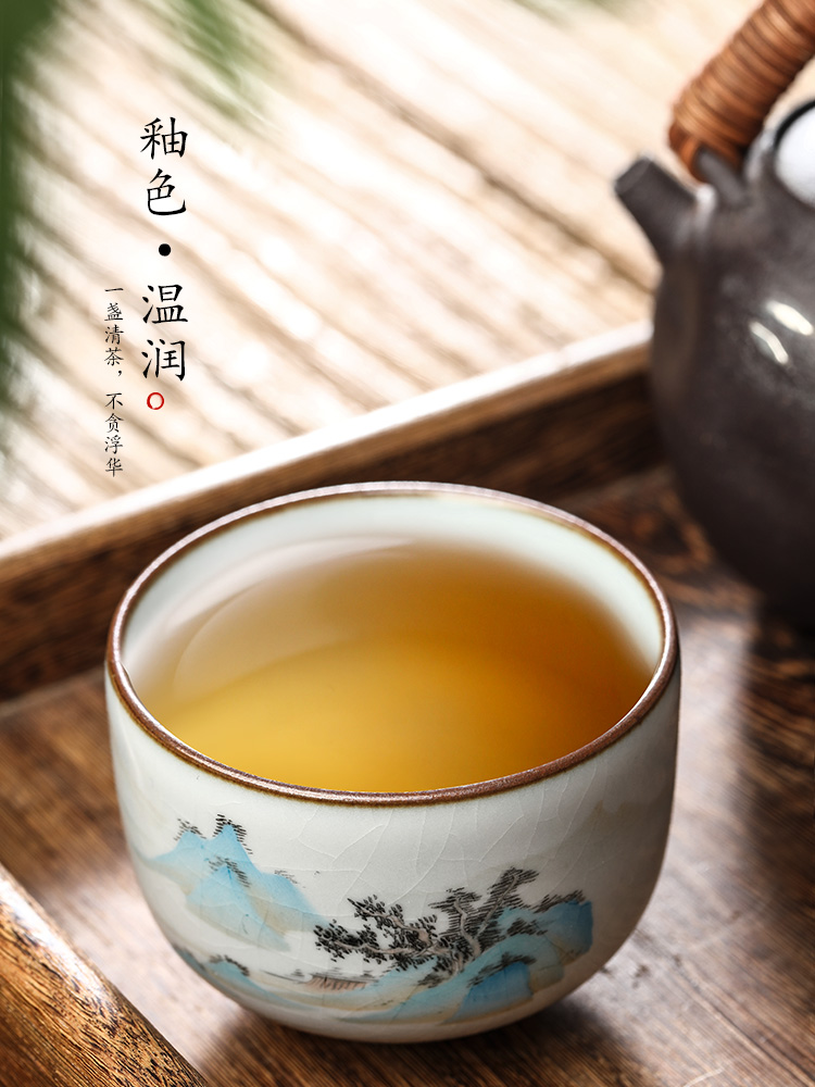 Jingdezhen hand - made kung fu tea cups ru up market metrix one cup of a cup of pure checking ceramic tea set sample tea cup landscape tea sets