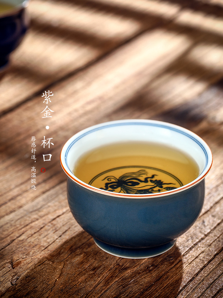 Jingdezhen blue and white master cup of pure manual single cup tea sample tea cup hand - made ceramic cup ji green light gift boxes