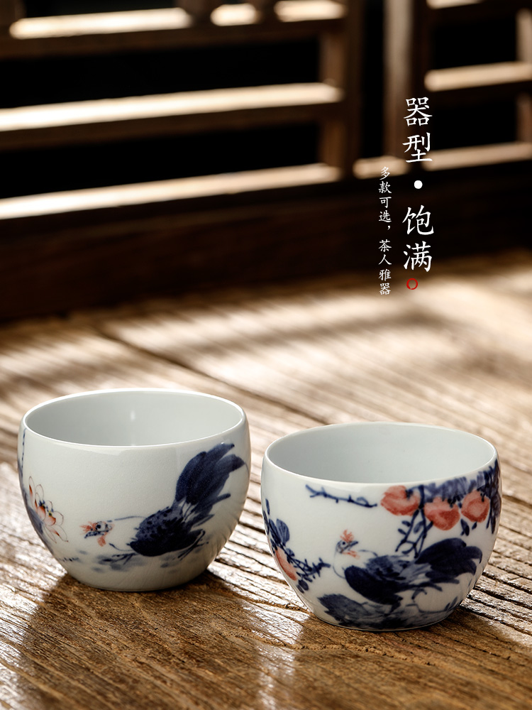 Jingdezhen hand - made antique porcelain teacup masters cup sample tea cup cup pure manual zodiac chicken kunfu tea tea set