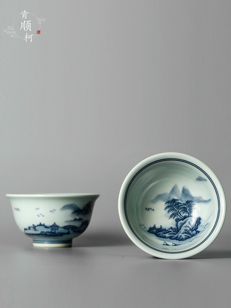 Jingdezhen porcelain masters cup single cup tea pure manual hand - made scenery pressure hand cup from the ceramic sample tea cup