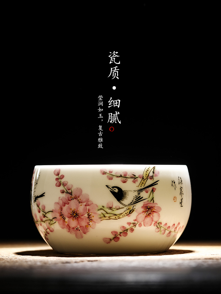 Jingdezhen Xu Jiaxing hand - made peach blossom put water point masters cup single cup pure manual white porcelain kung fu tea set sample tea cup