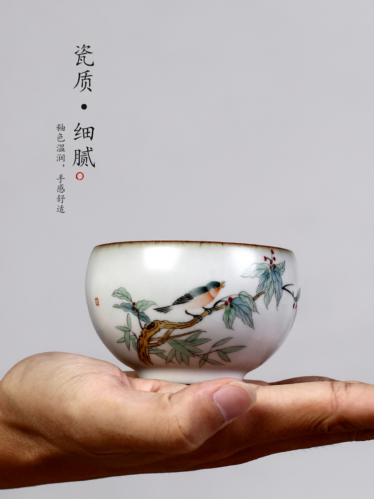 Cup your up jingdezhen hand - made painting of flowers and birds on the master Cup tea pure manual kunfu tea Cup small sample tea Cup