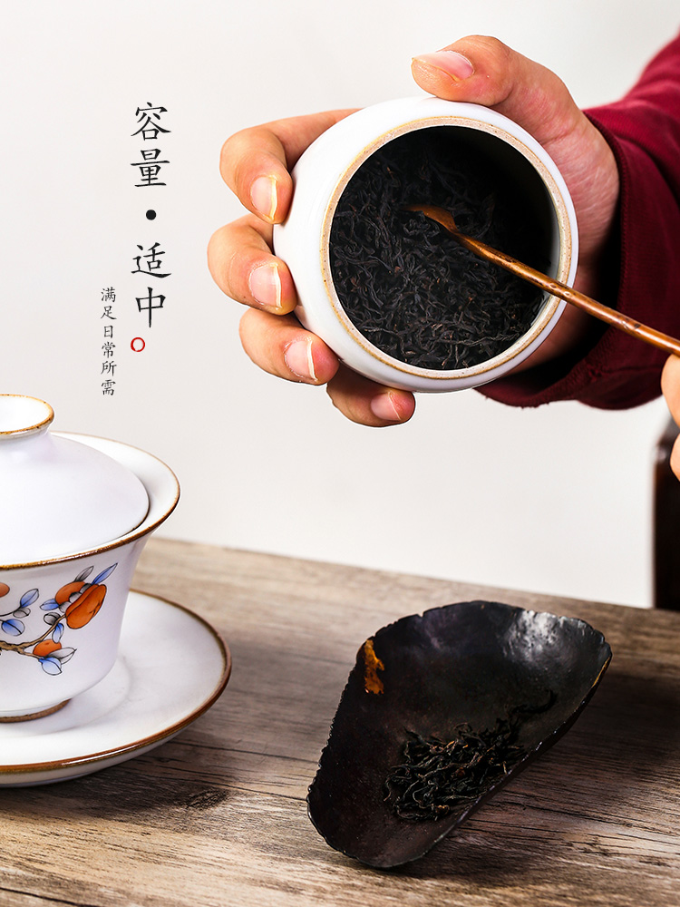 Jingdezhen persimmon persimmon ruyi put your up hand - made fine ceramic with cover household puer tea caddy fixings receive a case