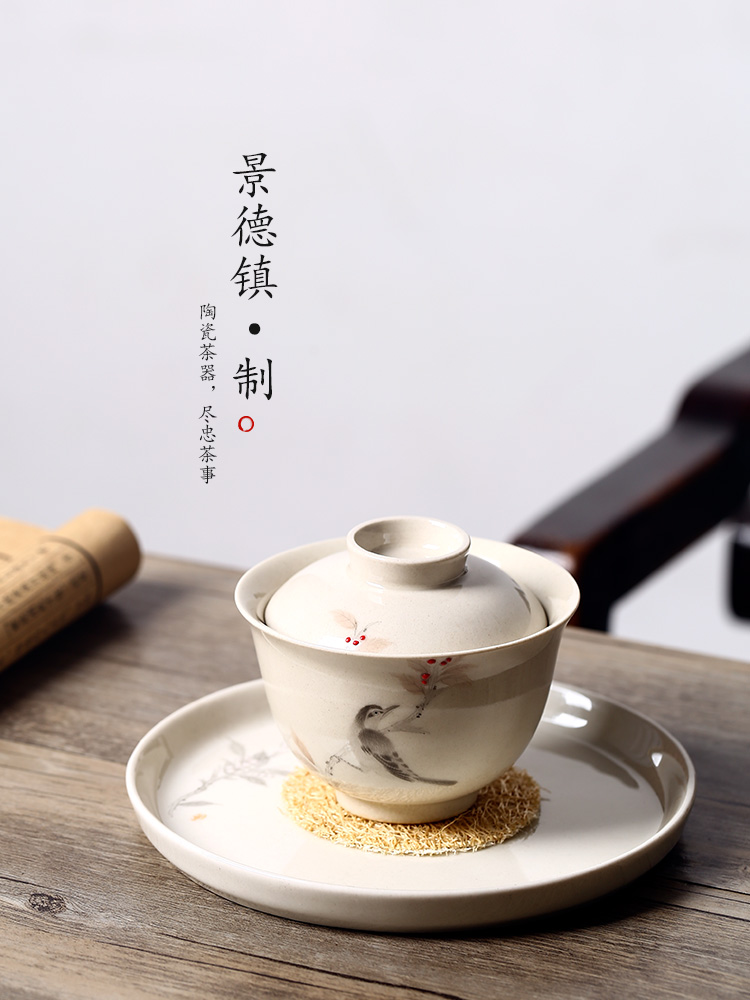 Kombucha tea tureen single tea set of jingdezhen tea Xie Shilin hand - made flowers plant ash glaze tea bowl of tea set