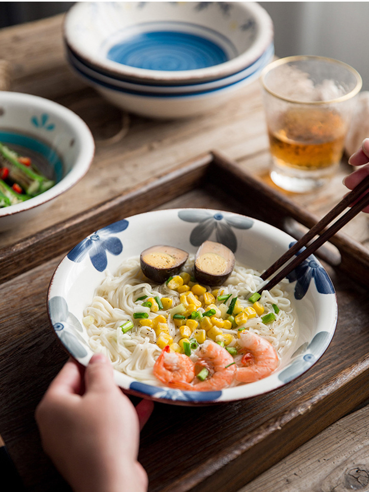 Japanese deep bowl rainbow such as use of household food plate under the glaze color hand - made ceramic tableware suit rural wind western dishes