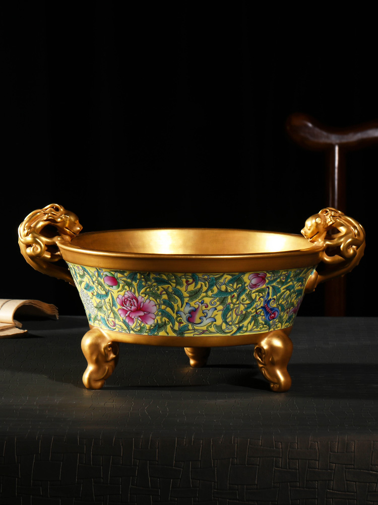 Jia lage jingdezhen ceramic furnishing articles YangShiQi hand - made to plated with gold yellow cornucopia of feng shui furnishing articles at home