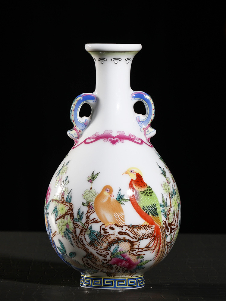 Jia YangShiQi lage jingdezhen ceramic vase peony enamel pheasants and name grain okho spring bottle furnishing articles