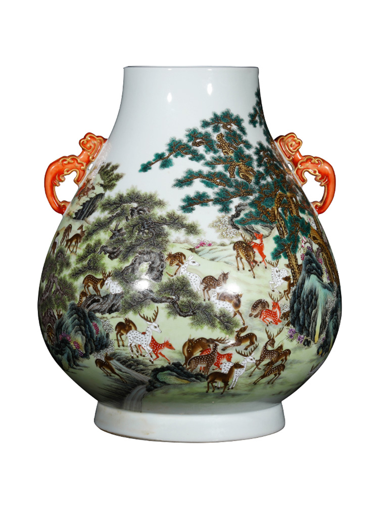 Jia lage jingdezhen ceramic YangShiQi the qing qianlong pastel and name the deer ears porch desk furnishing articles