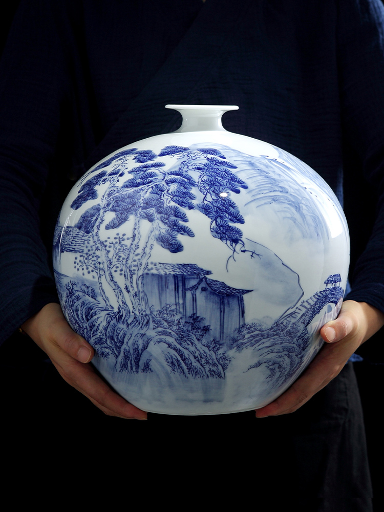 Jingdezhen ceramics hand - made of blue and white porcelain vase furnishing articles of new Chinese style living room home TV ark adornment arranging flowers