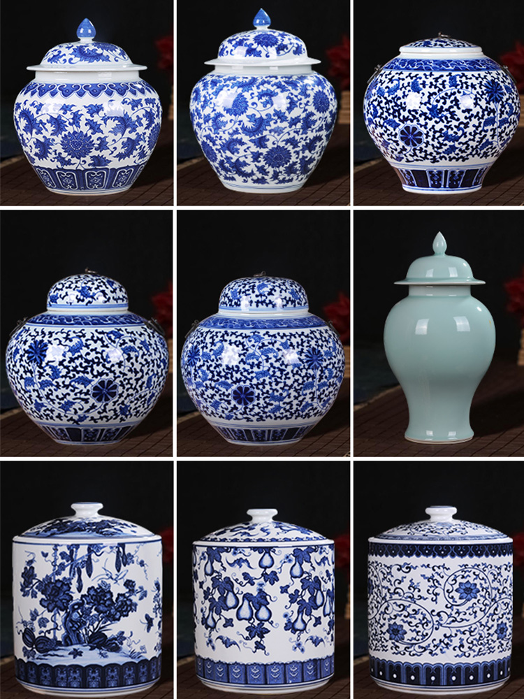 Jingdezhen ceramics furnishing articles general blue and white porcelain jar of storage tank porcelain jar with cover the tea pot large adornment