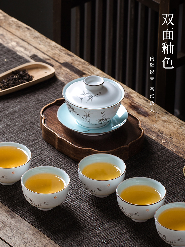 Jingdezhen hand - made kung fu tea set suit household ceramics tureen large master cup of 8 outfit of a complete set of tea cups