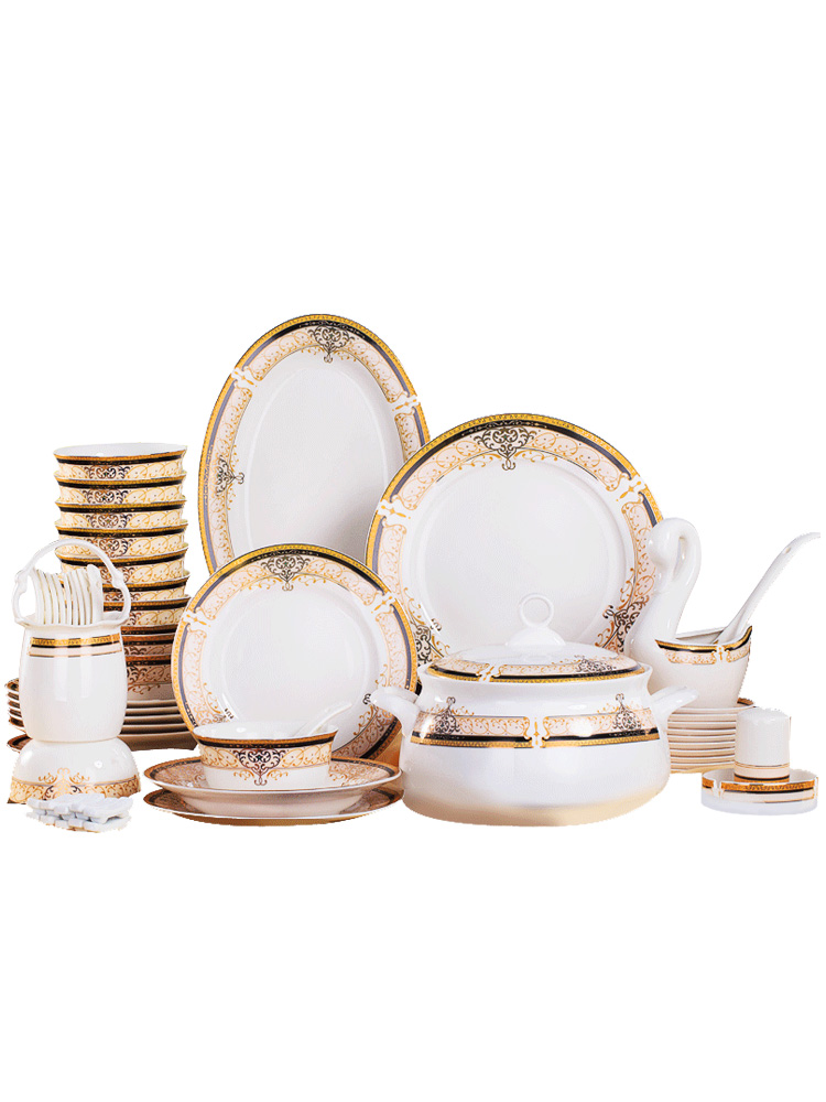 Jingdezhen porcelain bowls ipads plate suit household ceramics tableware suit European dishes to eat bowl chopsticks combination