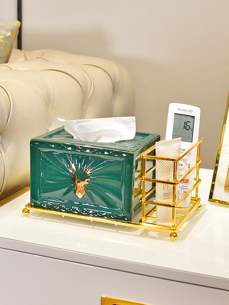 Multi - function tissue box light key-2 luxury cosmetics receive remote control box of tea table sitting room place European ceramic smoke box