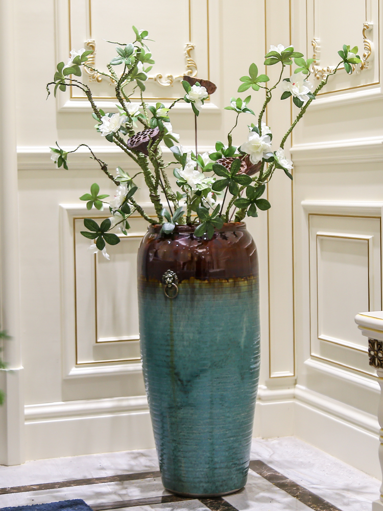 Jingdezhen ceramic big vase light key-2 luxury ground flower arranging place hotel villa living room contracted dry flower decorations