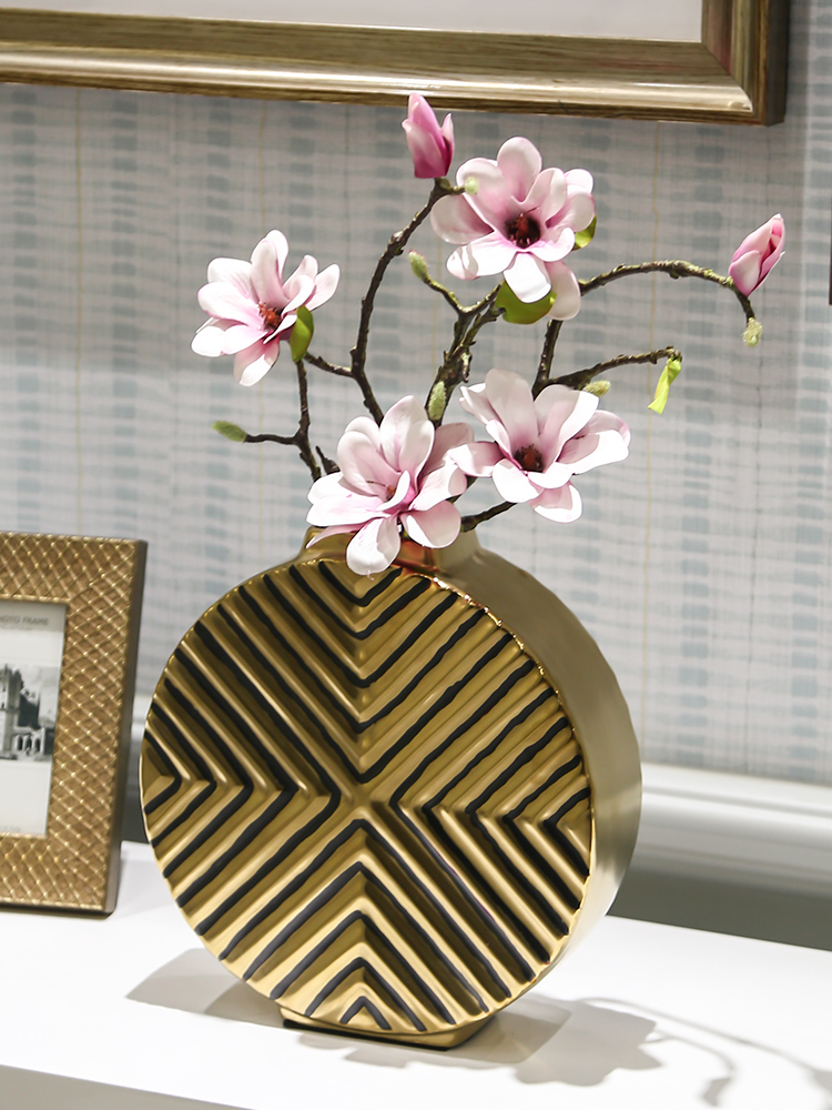 Nordic ceramic ikea vase simulation flower arranging dried flowers, golden light key-2 luxury example room living room TV ark, home furnishing articles
