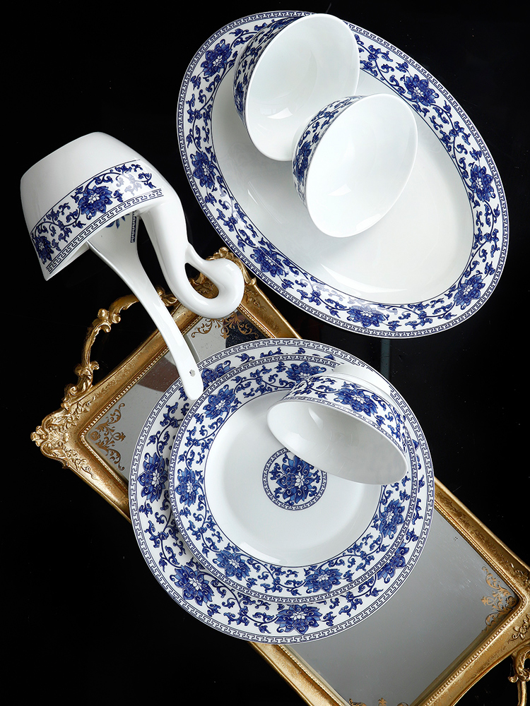Dishes suit household jingdezhen ceramic ipads China tableware Chinese high - end Dishes chopsticks combination of blue and white porcelain bowl