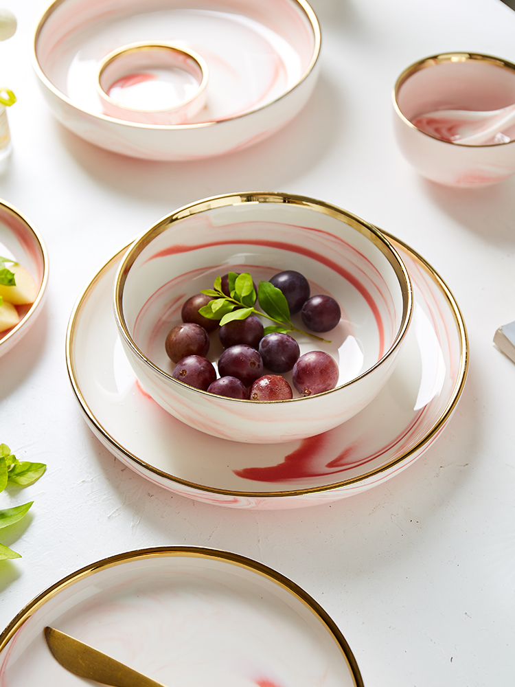 Pink marble ceramic tableware up phnom penh household food tray was 0 for breakfast dishes