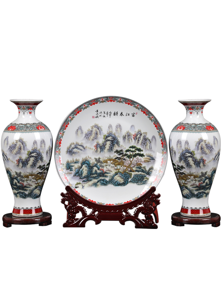 Ceramic vase three - piece furnishing articles home sitting room TV ark adornment flower arranging, small new Chinese arts and crafts