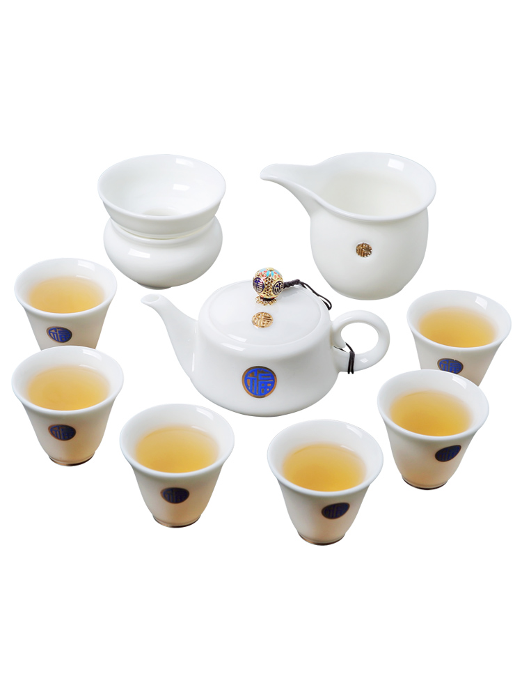 Jingdezhen porcelain teapot suit kung fu household contracted ceramic cup suet jade tea tureen with sitting room