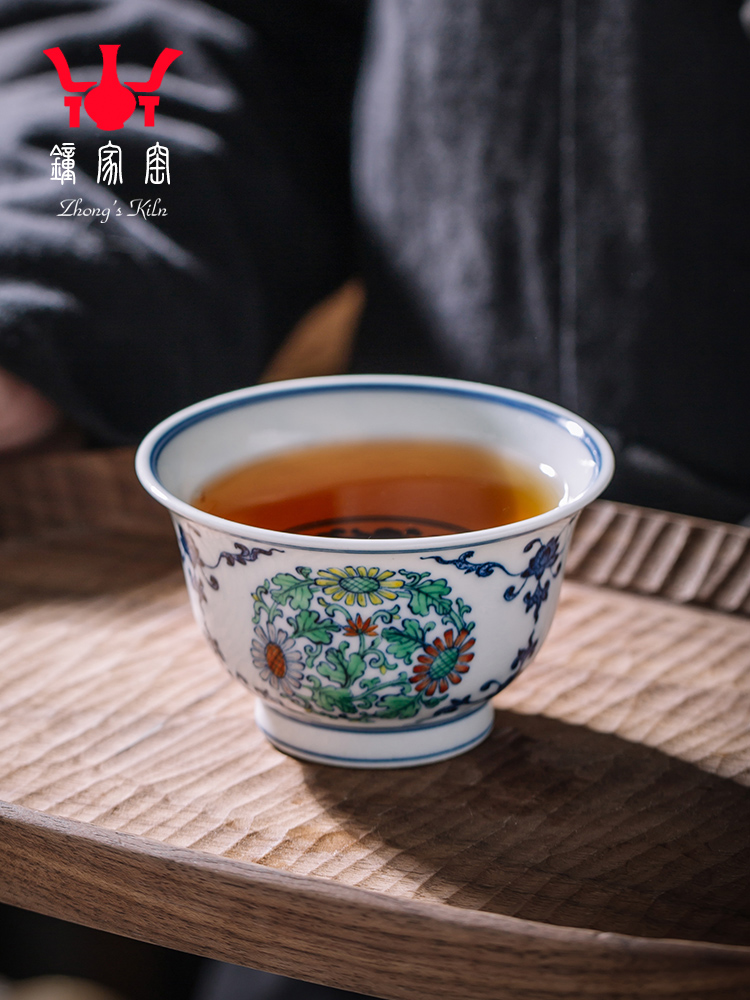 Clock home trade, one cup of single CPU jingdezhen blue and white chenghua dou CaiTuan by firewood grain pressure hand kunfu tea cups