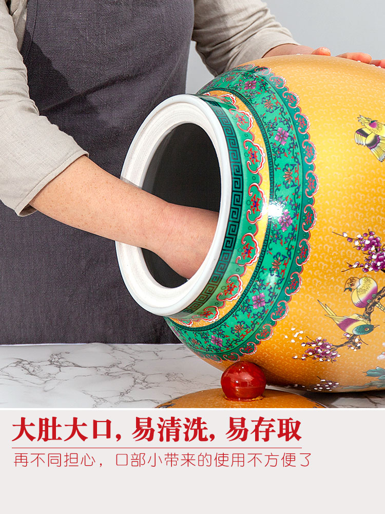 Jingdezhen ceramic barrel ricer box 20/30/50 kg of household seal box with cover moistureproof insect - resistant tank rice storage tank