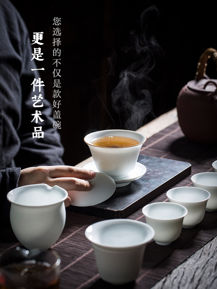 Bright product white porcelain tureen a single large suit pure white jingdezhen kunfu tea ceramic tea set three tea bowl
