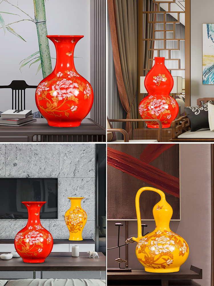 Jingdezhen ceramics floret bottle China red furnishing articles sitting room flower arranging marriage festival of Chinese style household ornaments