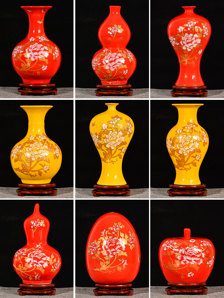 Jingdezhen ceramics floret bottle China red furnishing articles sitting room flower arranging marriage festival of Chinese style household ornaments