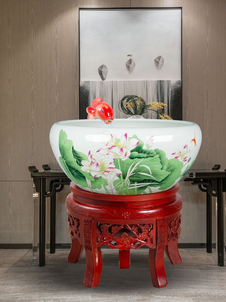 Jingdezhen household aquarium water apparatus furnishing articles adornment feng shui plutus fountain tortoise cylinder creative gifts of new Chinese style