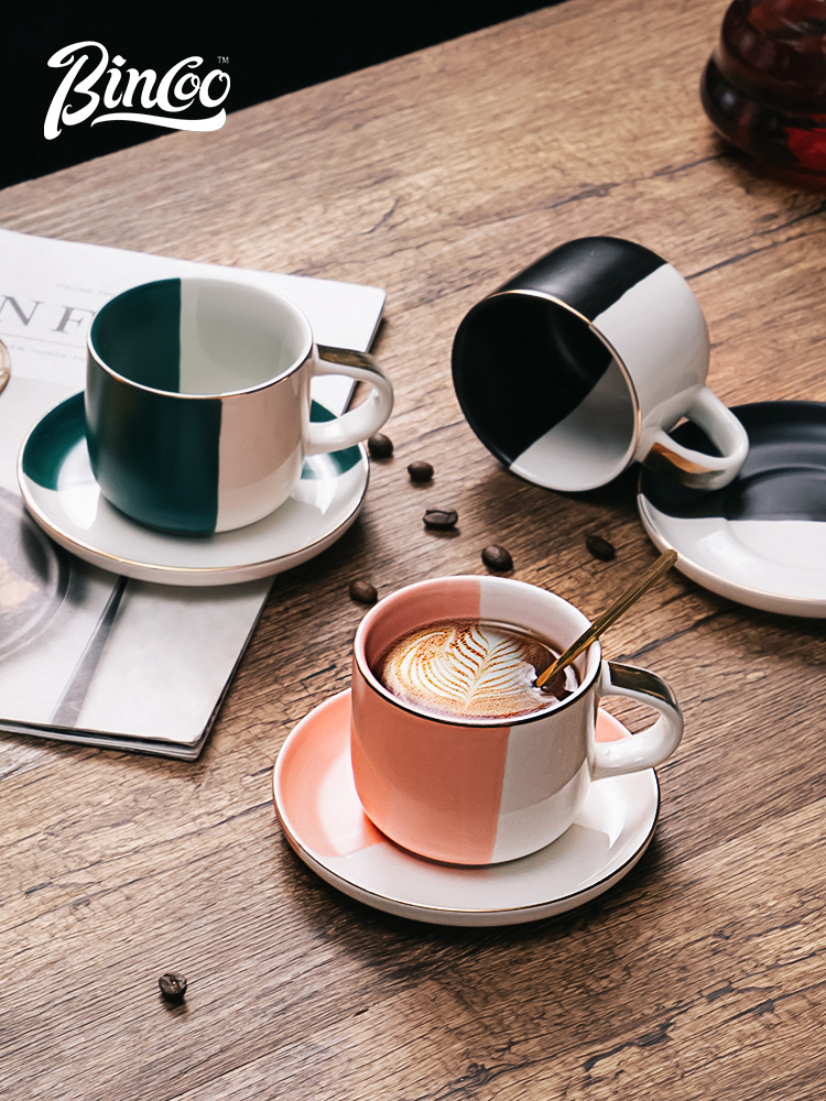 Bincoo coffee cup set ideas into office household light color ceramic cup key-2 luxury cups and saucers European cup mark