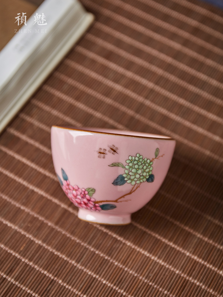 Shot incarnate the powder your up hydrangea jingdezhen ceramic cups kung fu tea set sample tea cup personal single CPU master CPU