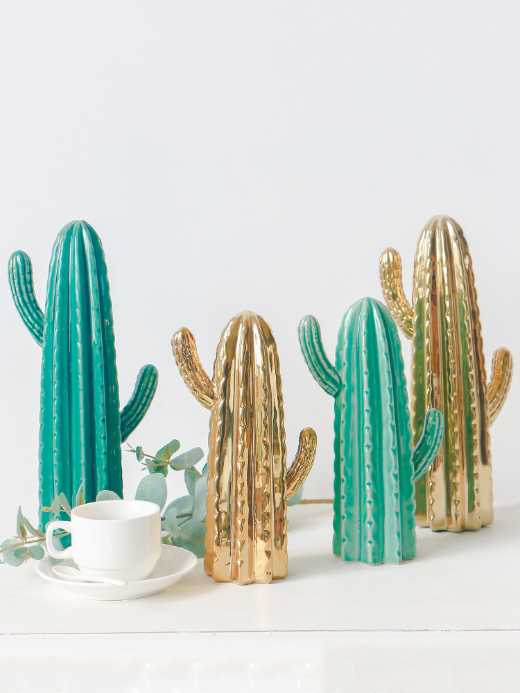 Nordic simulation ceramics fake cactus green the plants living room wine creative flower arranging indoor decorative furnishing articles