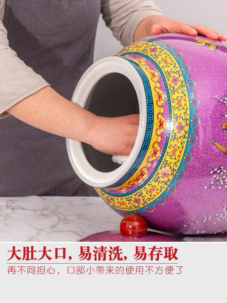 Jingdezhen ceramic household moistureproof cylinder 20 jins 30 kg barrel 50 kg rice buckets with cover cylinder tank storage tank