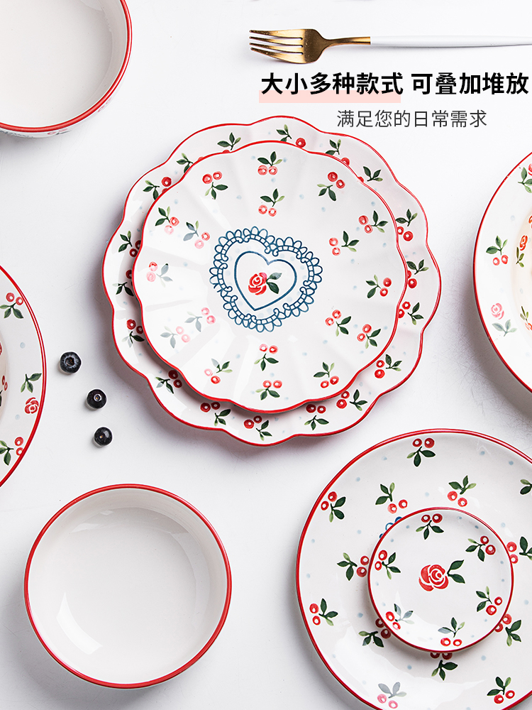 Japanese cherry dishes suit household lovely creative web celebrity 0 dishes the ceramic bowl chopsticks tableware portfolio