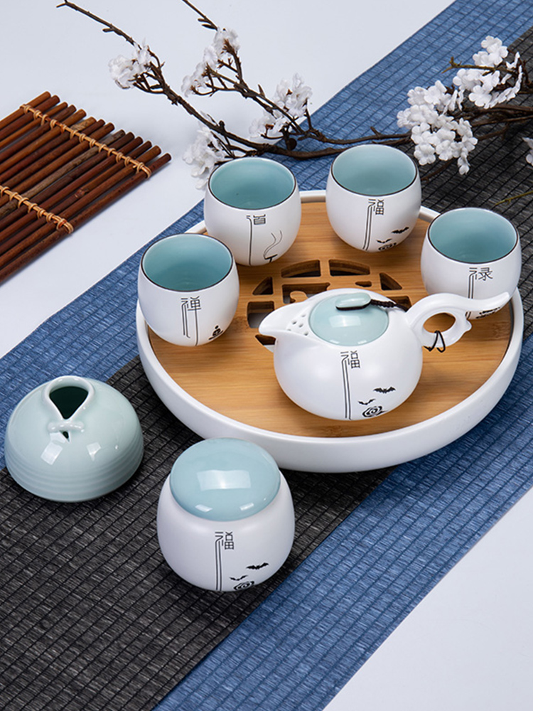 Ronkin Japanese household of a complete set of inferior smooth kung fu tea set suit I and contracted white porcelain teapot tea cup