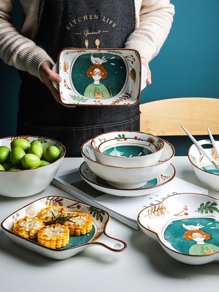Creative express cartoon ceramic tableware suit rice bowl lotus expressions using baking bowl of soup bowl the pattern of such use