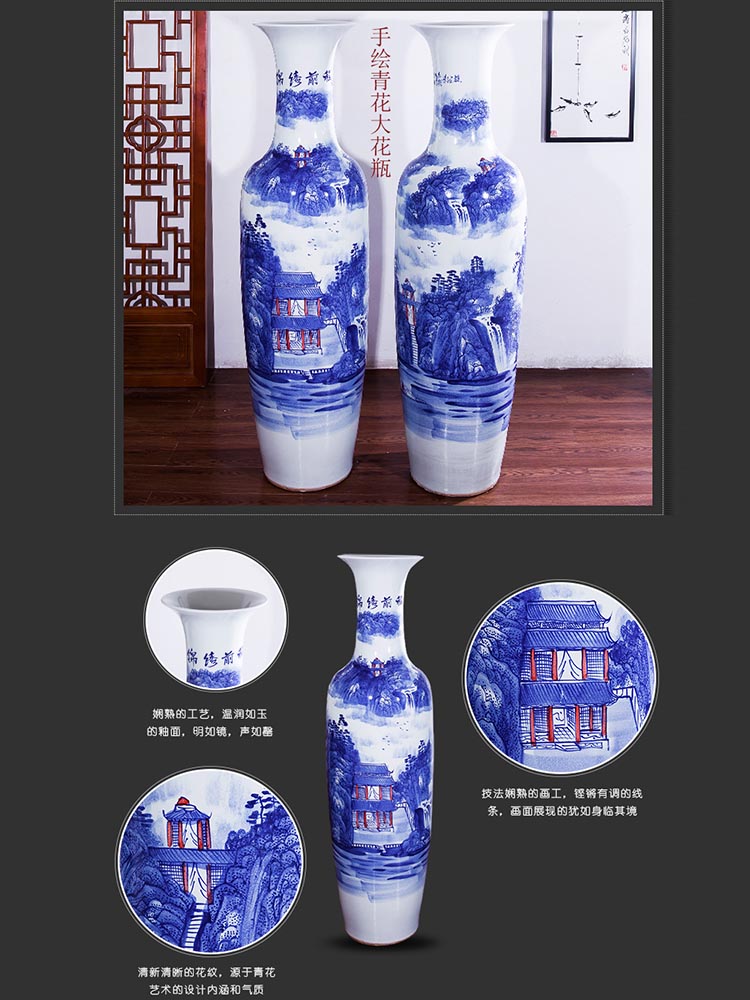 Jingdezhen ceramics manual hand - made bright future of large blue and white porcelain vase sitting room hotel decoration furnishing articles