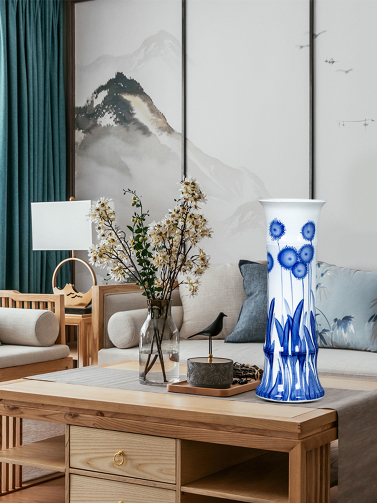 Lucky bamboo jingdezhen ceramics is increasing in aqua blue and white porcelain vase flower arranging new Chinese style living room place king fall to the ground