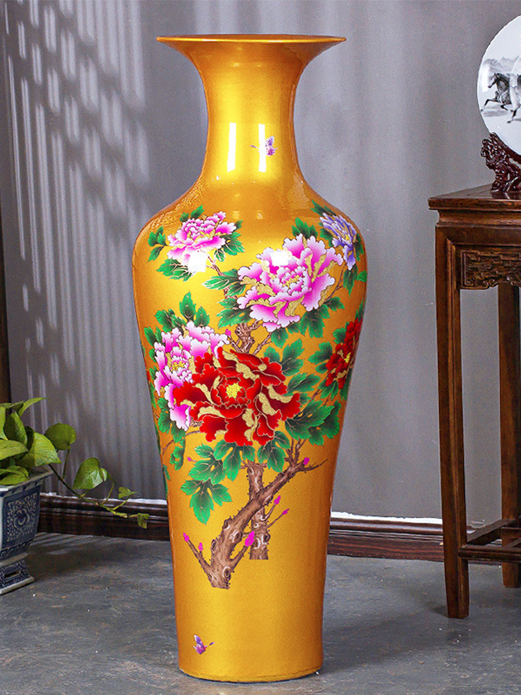 Jingdezhen ceramics high - grade Chinese red peony of large vases, crystal glaze furnishing articles to heavy large living room