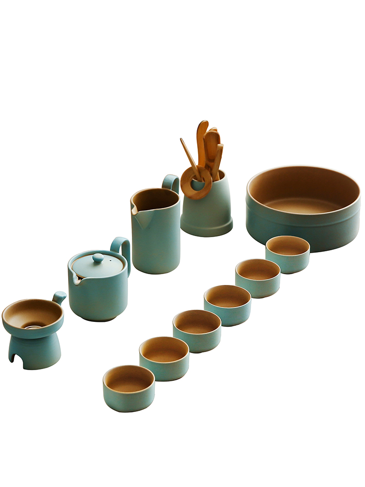 Bo yiu-chee Japanese coarse pottery kung fu tea set office household contracted ceramic teapot. A complete set of tea cups