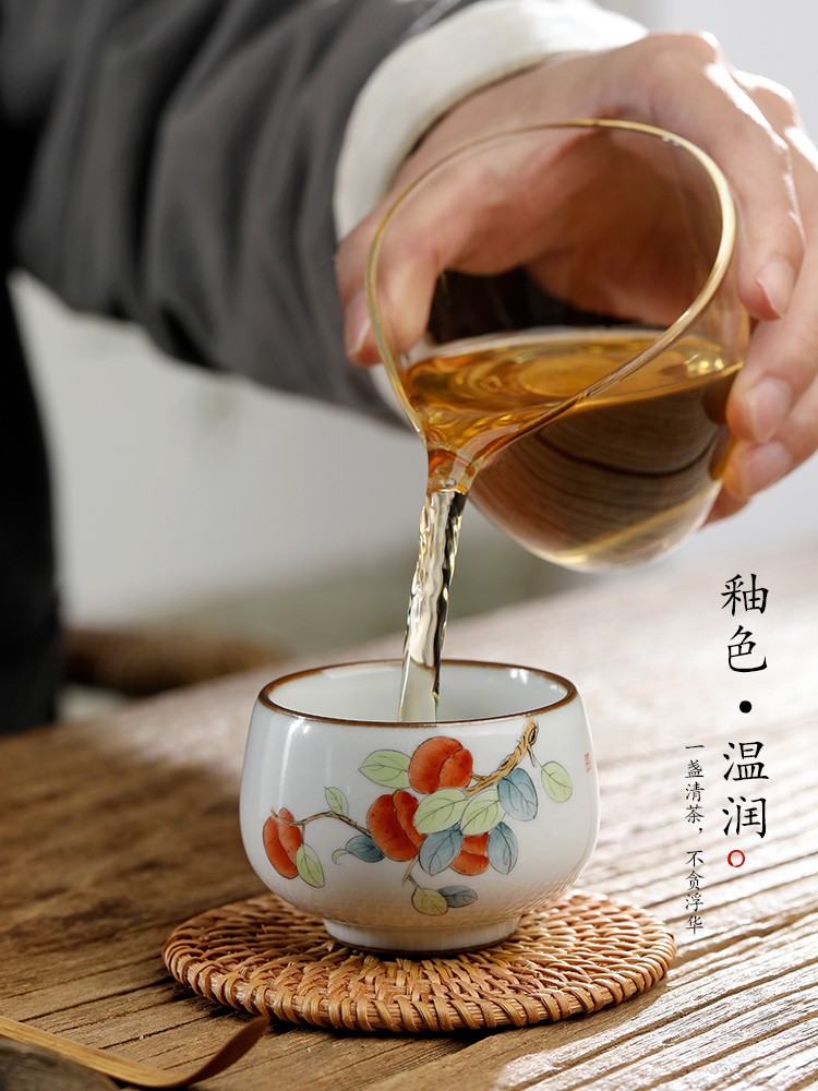 Jingdezhen your up master cup single cup pure manual kung fu tea set ceramic cups sample tea cup single hand - made of persimmon