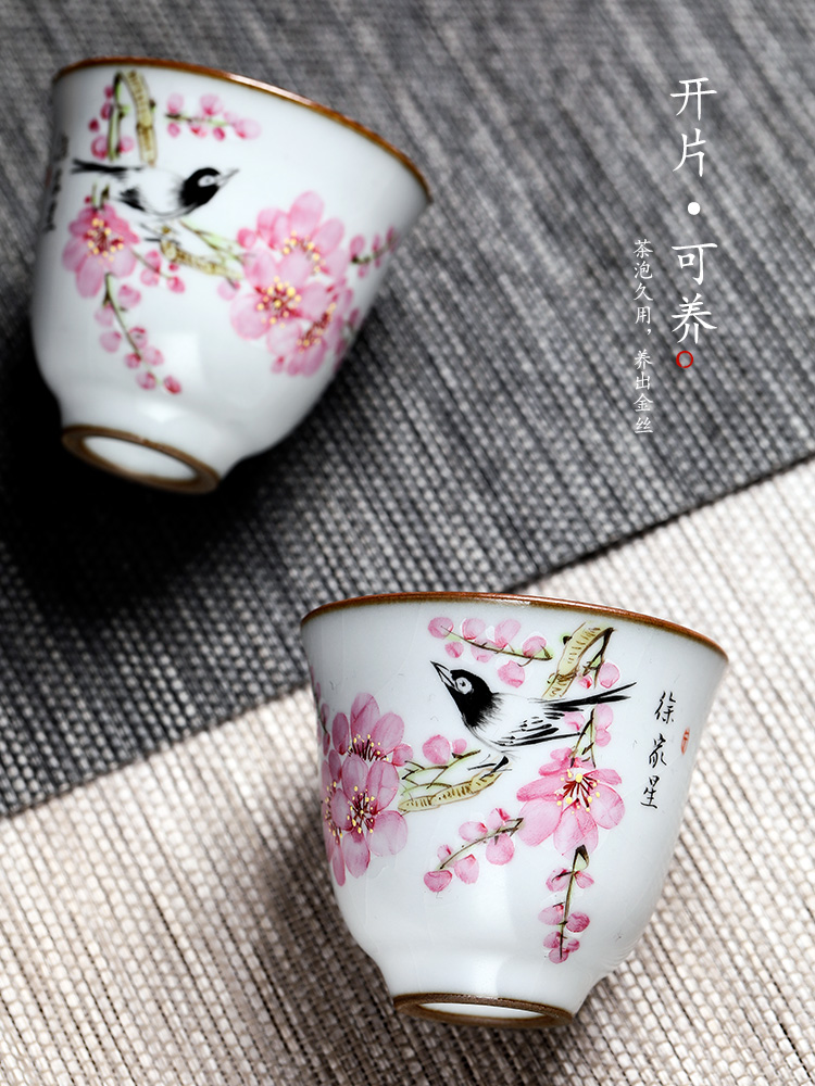 Jingdezhen hand - made teacup master cup single cup pure manual Xu Jiaxing water points peach blossom put kunfu tea your up sample tea cup